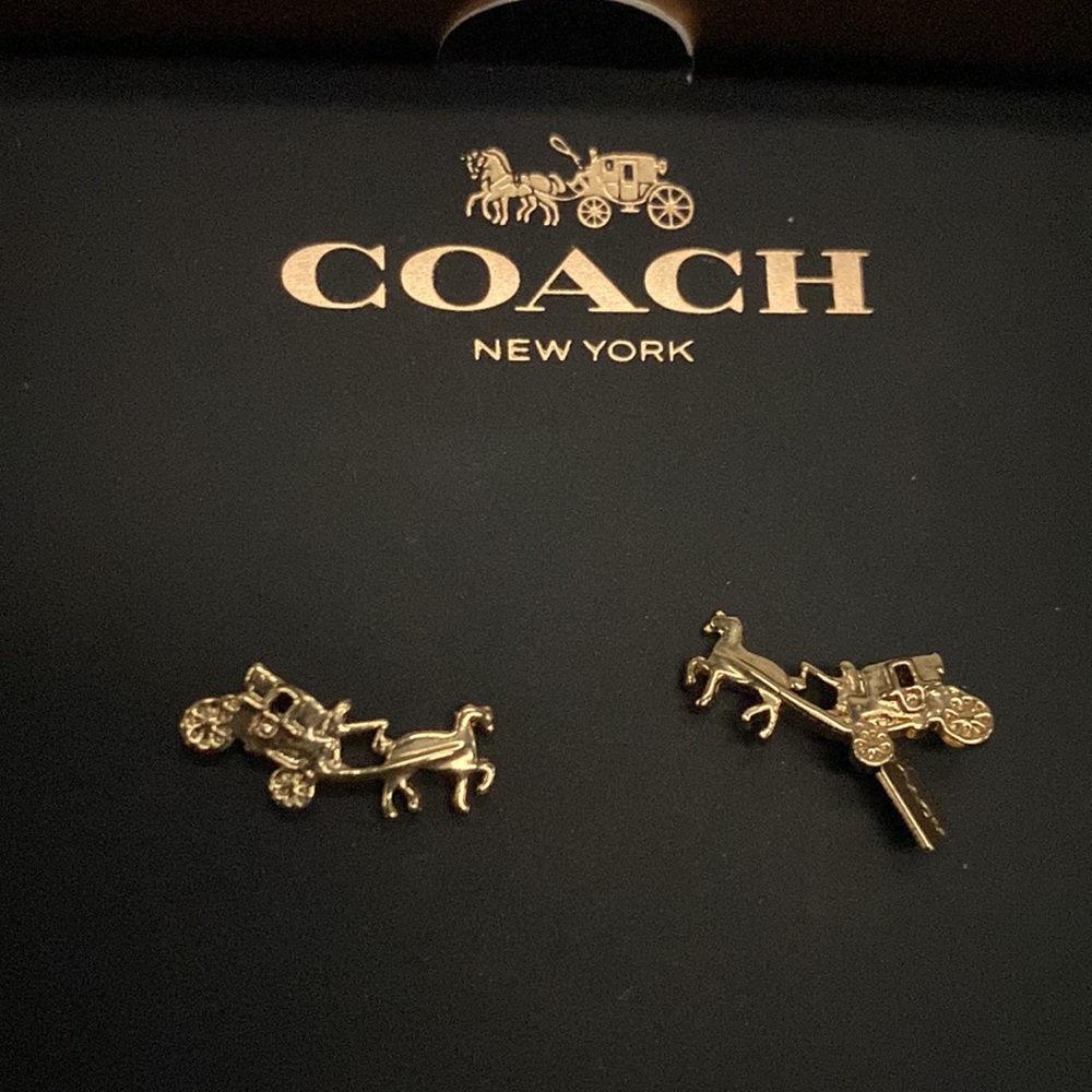 Coach Authentic Carriage Horse Gold Tone Pierced Stud Earrings F54895 - Picture 2 of 6